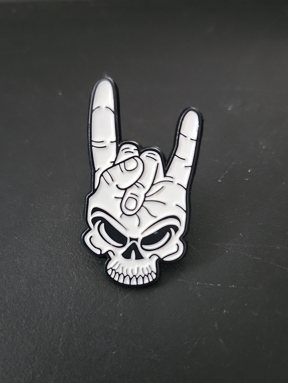 White Skull Rock and Roll Hand Enamel Lapel Pin